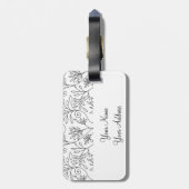 レトロ白黒フラワーズラゲッジタグ ラゲッジタグ (裏面縦)