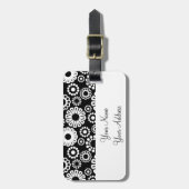 レトロ白黒フラワーズラゲッジタグ ラゲッジタグ (正面縦)