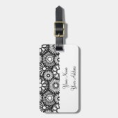 レトロ白黒フラワーズラゲッジタグ ラゲッジタグ (正面縦)