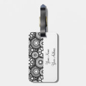 レトロ白黒フラワーズラゲッジタグ ラゲッジタグ (裏面縦)