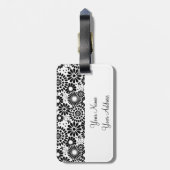 レトロ白黒フラワーズラゲッジタグ ラゲッジタグ (裏面縦)