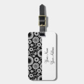 レトロ白黒フラワーズラゲッジタグ ラゲッジタグ (正面縦)