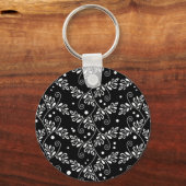 レトロ白黒フローラキーチェーン キーホルダー (正面)