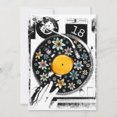 レトロ白黒フローラターンテーブル誕生日カスタム 招待状 (正面)