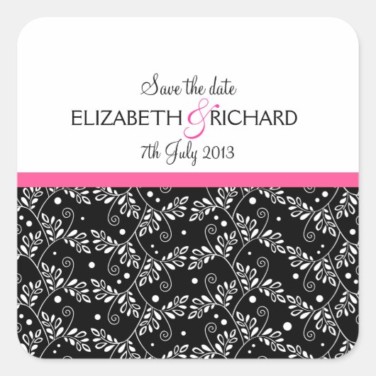 レトロ白黒フローラ「日付を保存」ステッカー スクエアシール (正面)