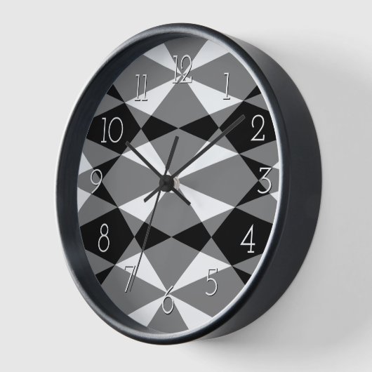 レトロ白黒三角形の正方形モザイクパターン 壁時計 (傾斜)