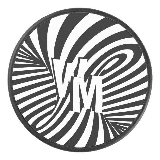 レトロ白黒抽象芸術ゼブラパターンイニシャル アイスホッケーパック (正面)