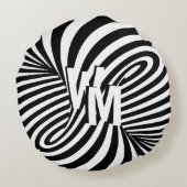 レトロ白黒抽象芸術ゼブラパターンイニシャル ラウンドクッション (裏面)