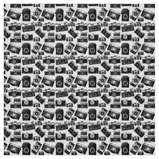 レトロ白黒撮影カメラモチーフ ファブリック (見本)