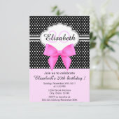 レトロ白黒水玉模様ピンクガーリー誕生日 招待状 (スタンド正面)