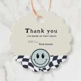 レトロ白黒生誕市松模様に生日サンキュー フェイバータグ