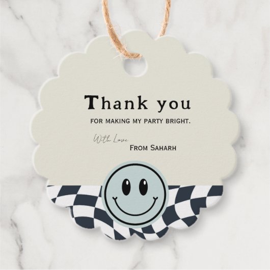 レトロ白黒生誕市松模様に生日サンキュー フェイバータグ (正面)