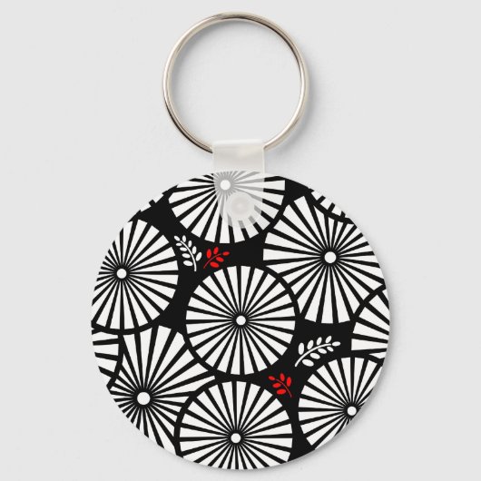 レトロ白黒花キーチェーン キーホルダー (正面)