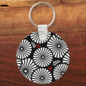 レトロ白黒花キーチェーン キーホルダー (正面)