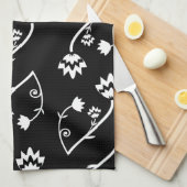 レトロ白黒花タオル キッチンタオル (四つ折り)