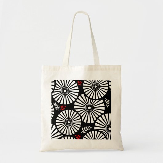 レトロ白黒花バッグ トートバッグ (正面)