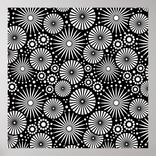 レトロ白黒花ポスター ポスター (正面)