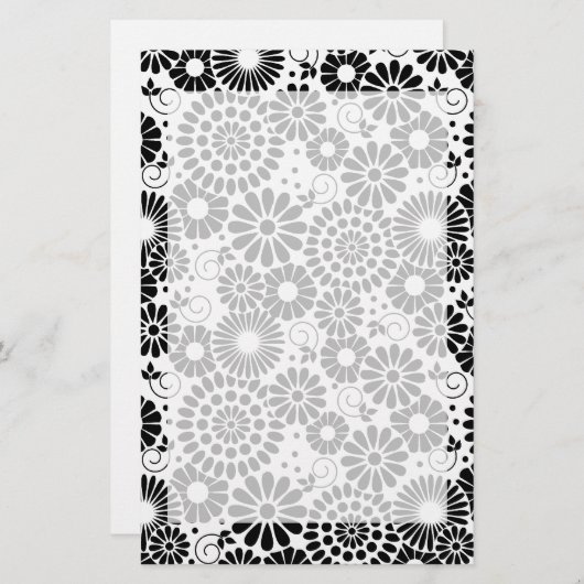 レトロ白黒花文房具 便箋 (正面/裏面)