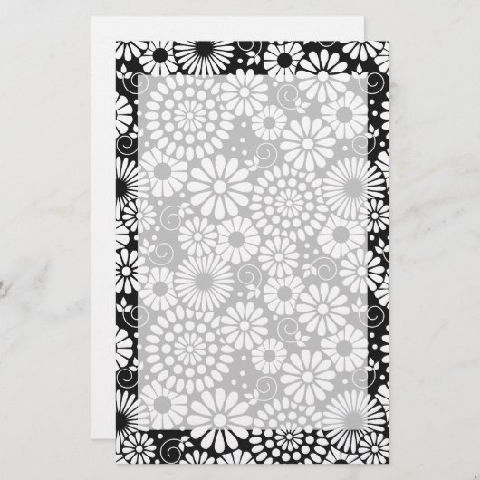 レトロ白黒花文房具 便箋 (正面/裏面)