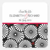 レトロ白黒花'日付を保存'ステッカー スクエアシール (正面)