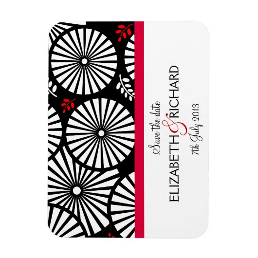 レトロ白黒花'日付を保存'マグネット マグネット (縦)