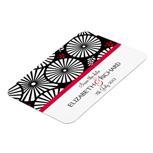 レトロ白黒花'日付を保存'マグネット マグネット (左側)