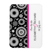 レトロ白黒花'日付を保存'マグネット マグネット (縦)