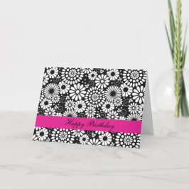 レトロ白黒花誕生日カード カード