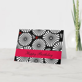 レトロ白黒花誕生日カード カード