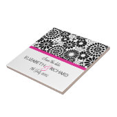 レトロ白黒花"日付を保存"タイル タイル (側面)