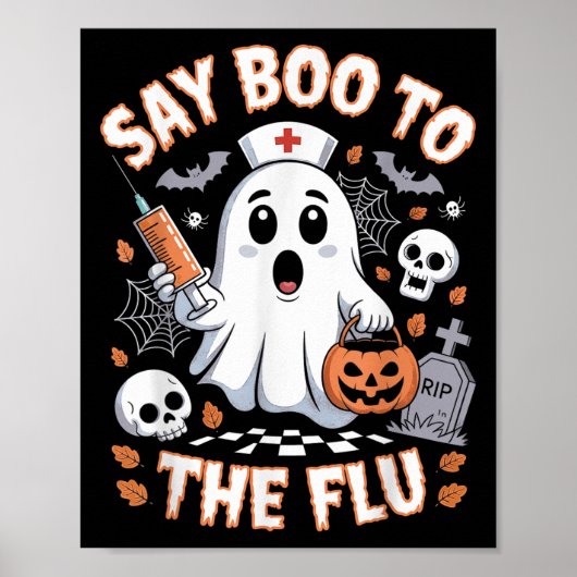 レトロ看護師 ゴースト ハロウィン ワクチン Say Boo To The ポスター (正面)