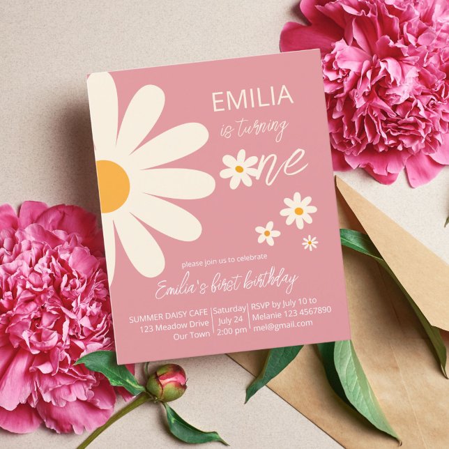 レトロ砂漠デイジー1st誕生日の予算の招待 (クリエイターアップロード済み)