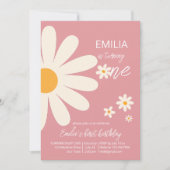 レトロ砂漠デイジー1st誕生日パーティーほこりっぽいピンク 招待状 (正面)