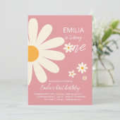レトロ砂漠デイジー1st誕生日パーティーほこりっぽいピンク 招待状 (スタンド正面)