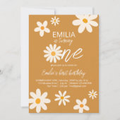 レトロ砂漠デイジー1st誕生日パーティーほこりっぽい黄色 招待状 (正面)