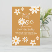 レトロ砂漠デイジー1st誕生日パーティーほこりっぽい黄色 招待状 (スタンド正面)