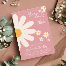 レトロ砂漠デイジー3rd誕生日パーティーほこりっぽいピンク 招待状