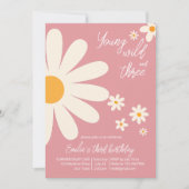 レトロ砂漠デイジー3rd誕生日パーティーほこりっぽいピンク 招待状 (正面)