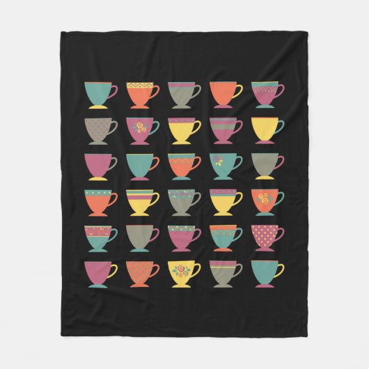 レトロ磁器ティーカップ、カラフルコーヒーマグ フリースブランケット (正面)