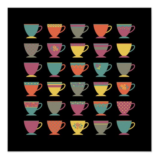 レトロ磁器ティーカップ、カラフルコーヒーマグpos ポスター (正面)