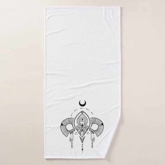 レトロ神秘的な幾何学デザインを黒に バスタオルセット (バスタオル)