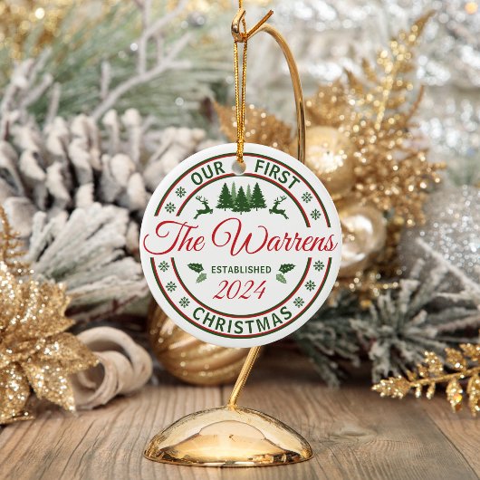 レトロ私たちの初めてのクリスマス結婚式結婚した名 セラミックオーナメント