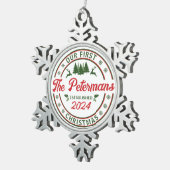 レトロ私たちの結婚した初めてのクリスマス結婚の名前 スノーフレークピューターオーナメント (右)