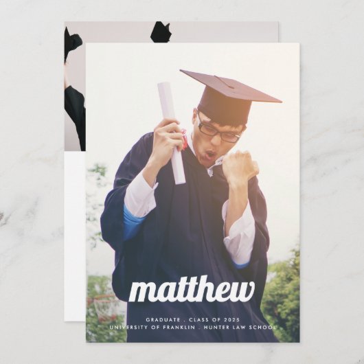 レトロ私の名前は大学の二つの写真の法律GRAD 案内状 (正面/裏面)