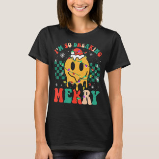 レトロ私は非常に壊れているサンタハッメリーピー顔クリスマス Tシャツ