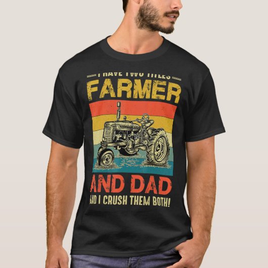 レトロ私は2つのタイトル農家とパパ農業脂肪 Tシャツ (正面)