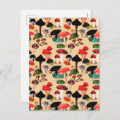 レトロ秋のウッドランドマッシュルームの水色 シーズンポストカード (正面/裏面)