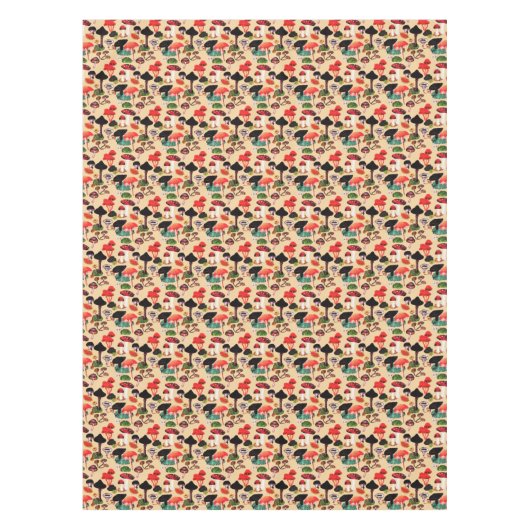 レトロ秋のウッドランドマッシュルームの水色 テーブルクロス (正面)