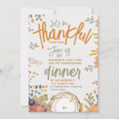 レトロ秋のセージ感謝祭ディナーウォーターカラー 招待状 (正面)