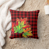 レトロ秋の紅葉赤い素朴な黒の格子柄 クッション (ブランケット)